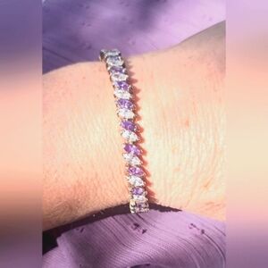 VINTAGE ESTATE Bracelet 925 Gold Purple Amethyst Zirconia 51 Marquise Gemstones